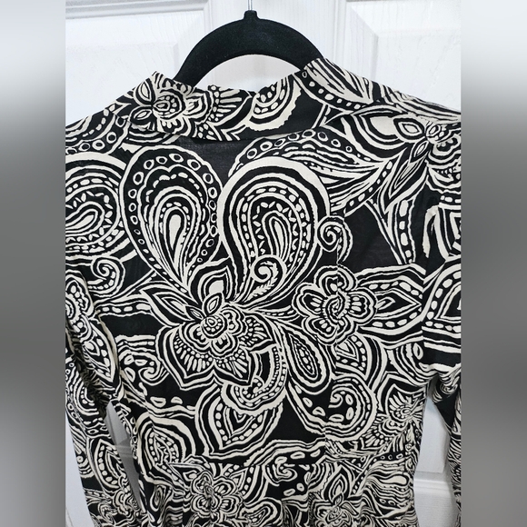 Zara Black High Contrast Paisley Print Flared Skirt Mini Long Sleeve Dress - Picture 9 of 12